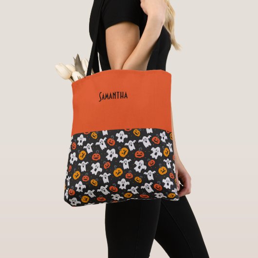 Kinder Halloween Spooky Ghosts & Jack Lantern Name Tote Bag (Dichtbij)