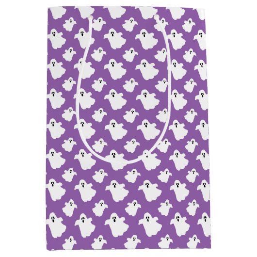 Kinder Halloween Spooky White Ghosts op Paars Medium Cadeauzakje (Voorkant)