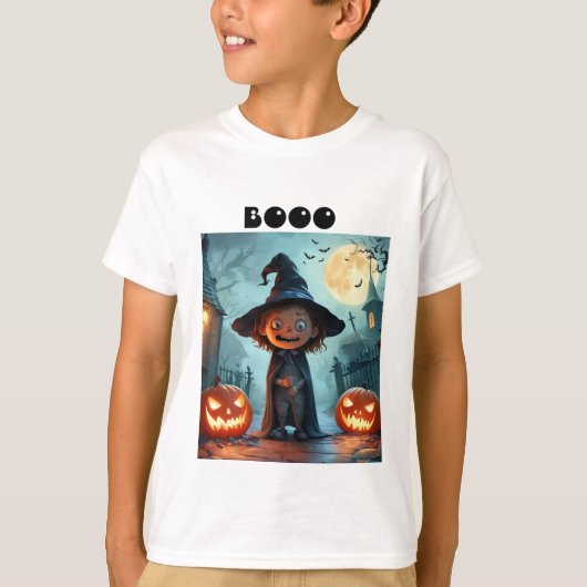 Kinder Halloween T-Shirt – Spooky Cartoon Kind (Voorkant)