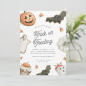 Kinder Halloween Trick of Treting Party Kaart (Staand voorkant)