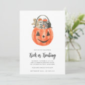 Kinder Halloween Trick of Treting Party Kaart (Staand voorkant)