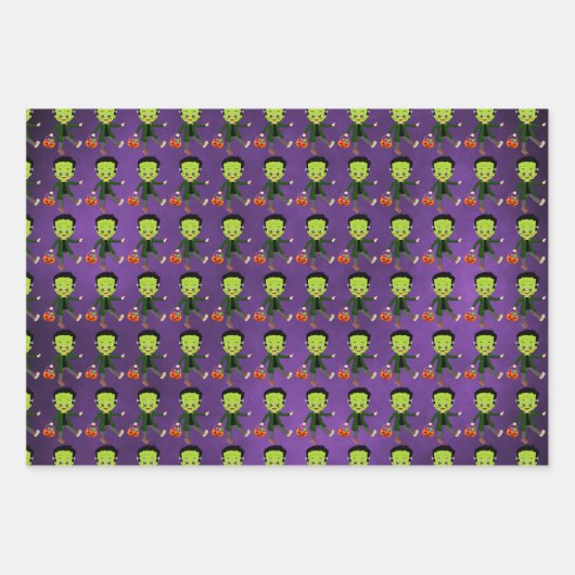 Kinder Halloween vampier, pompoen en Frankenstein Inpakpapier Vel (Voorkant 2)