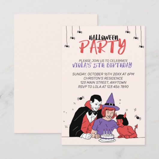 Kinder Halloween Verjaardag Flat Kaart (Voorkant / Achterkant)