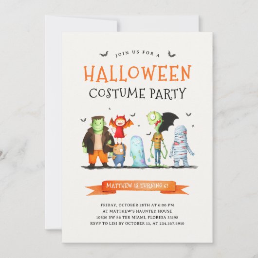 Kinder Halloween Verjaardagsfeestje Kaart (Voorkant)