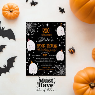 Kinder Halloween verjaardagsfeestje Schattige gees Feestdagenkaart