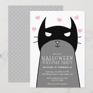 Kinder Halloween verjaardagsfeestje vleermuiskat Kaart