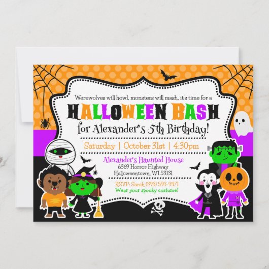 Kinder Halloween verjaardagsuitnodiging Kostuumfee Kaart (Voorkant)