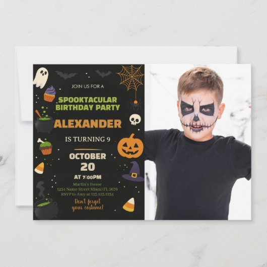 Kinder Halloween verjaardagsuitnodiging met foto Kaart (Voorkant)