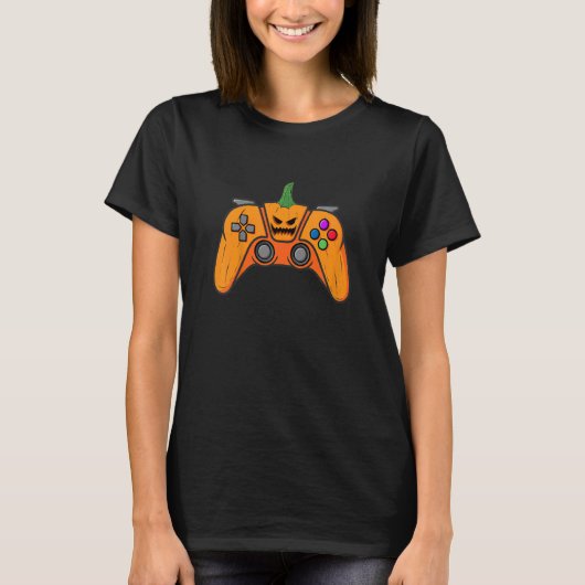 Kinder Halloween-videospelcontroller met pompoen T-shirt (Voorkant)