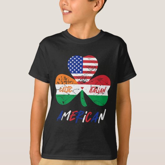 Kinder halve Ierse halve Italiaanse vlag Shamroc T-shirt (Voorkant)
