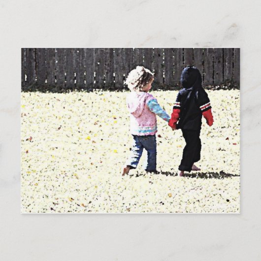 kinder hand in hand lopen briefkaart (Voorkant)