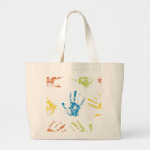 Kinder handafdrukken in verf grote tote bag (Voorkant)