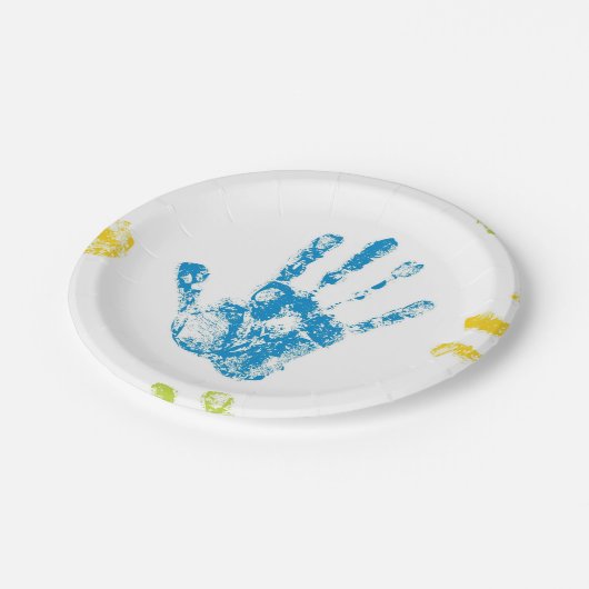 Kinder handafdrukken in verf papieren bordje (Gekanteld)