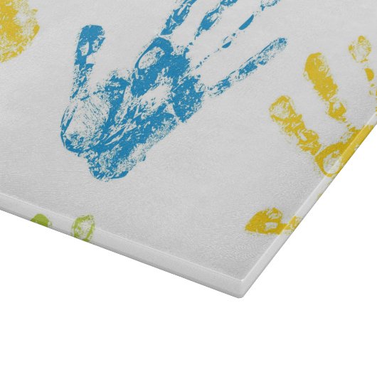 Kinder handafdrukken in verf snijplank (Hoek)