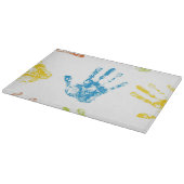 Kinder handafdrukken in verf snijplank (Hoek)