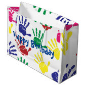 Kinder handdruk Happy Birthday-cadeautas - groot Cadeauzakje (Voorkant Gekanteld)