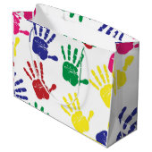 Kinder handdruk Happy Birthday-cadeautas - groot Groot Cadeauzakje (Achterkant Gekanteld)