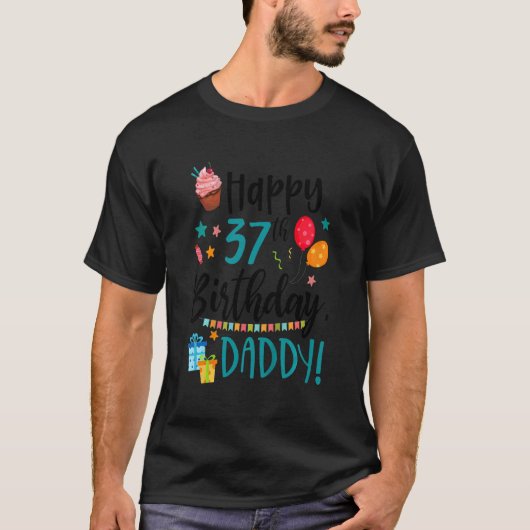 Kinder Happy 37e Verjaardag Papa Bday Son Dochter  T-shirt (Voorkant)