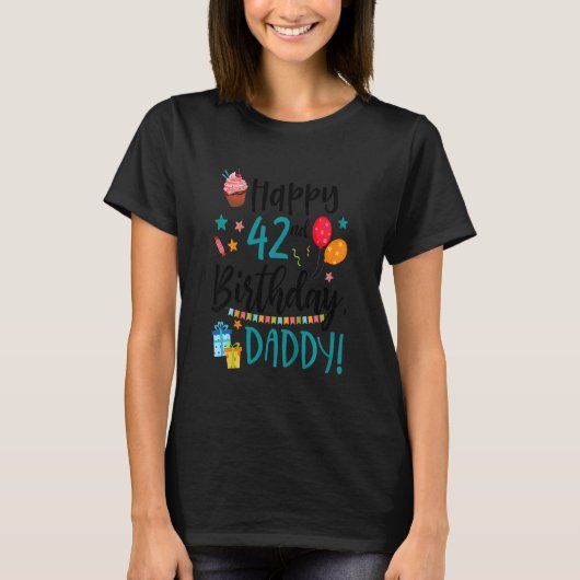 Kinder Happy 42e Verjaardag Papa Bday Son Dochter  T-shirt (Voorkant)