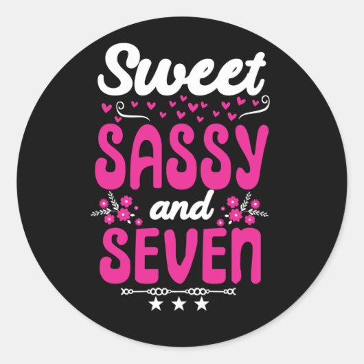 Kinder Happy 7th Birthday Sweet Sassy en Seven Ronde Sticker (Voorkant)