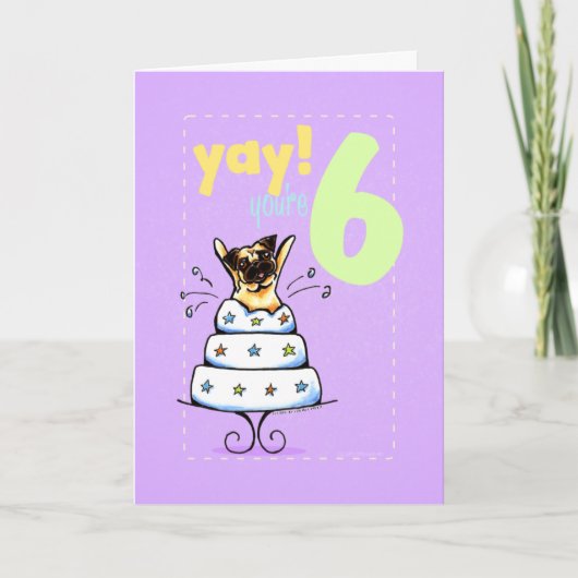 Kinder Happy Birthday 6 Cake Pug Kaart (Voorkant)