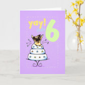 Kinder Happy Birthday 6 Cake Pug Kaart (Gele Bloem)