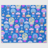 Kinder Happy Birthday Blue Roze met koele dieren Cadeaupapier (Vlak)