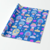 Kinder Happy Birthday Blue Roze met koele dieren Cadeaupapier (Uitgerold)