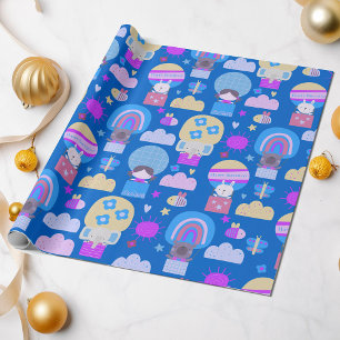 Kinder Happy Birthday Blue Roze met koele dieren Cadeaupapier
