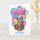 Kinder Happy Birthday | Cute Monkey Kaart (Gele Bloem)