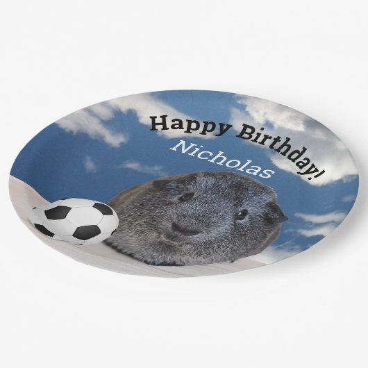 Kinder Happy Birthday Guinea Pig Voetbal Aangepast Papieren Bordje (Gekanteld)