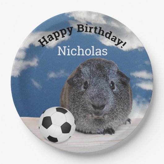 Kinder Happy Birthday Guinea Pig Voetbal Aangepast Papieren Bordje (Voorkant)