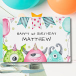 Kinder Happy Birthday Monster Theme Paper Gelamineerde Placemat<br><div class="desc">Help je kleine monster verjaardagsfeestje in stijl te vieren met deze papieren placemats. Ideaal als tafeldecor en gemakkelijk gepersonaliseerd om de feestdetails van uw kleintje op te nemen - kies welke tekst u wilt! Het ontwerp is super schattig en leuk.</div>