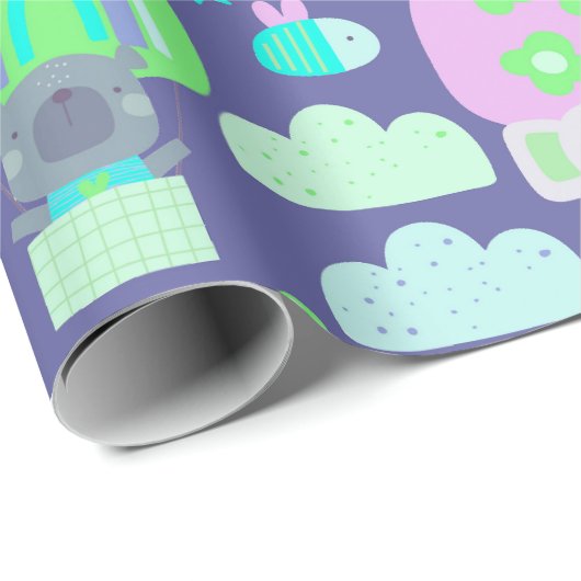 Kinder Happy Birthday Paars roze kalveren Cadeaupapier (Rol Hoek)