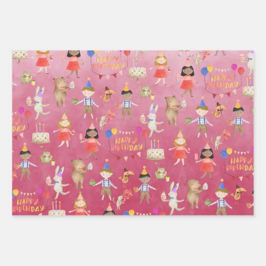 Kinder Happy Birthday Party Inclusief etnische afk Inpakpapier Vel (Voorkant)