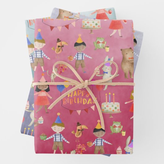 Kinder Happy Birthday Party Inclusief etnische afk Inpakpapier Vel (In situ)