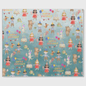 Kinder Happy Birthday Party Inclusive Ethnicy Blau Cadeaupapier (Vlak)