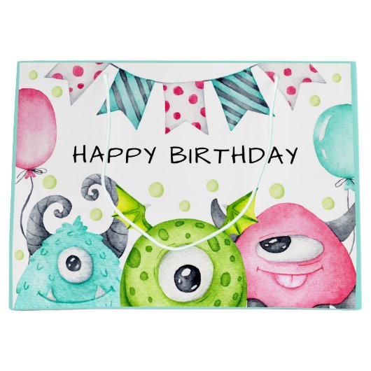 Kinder Happy Birthday Schattigee Monsters Groot Cadeauzakje (Voorkant)