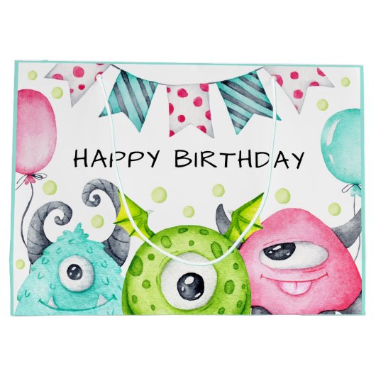 Kinder Happy Birthday Schattigee Monsters Groot Cadeauzakje (Achterkant)