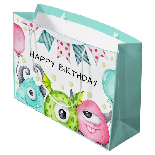 Kinder Happy Birthday Schattigee Monsters Groot Cadeauzakje (Achterkant Gekanteld)