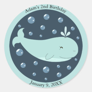 Kinder Happy Blue Whale Onder het Zee Verjaardag Ronde Sticker