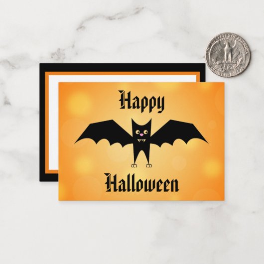 Kinder Happy Halloween Cute Black Bat Notitiekaartje (Voorkant / Achterkant in situ)