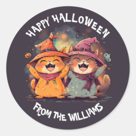 Kinder Happy Halloween Leuke Cartoon Kat Heks Ronde Sticker