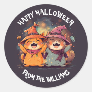 Kinder Happy Halloween Leuke Cartoon Kat Heks Ronde Sticker