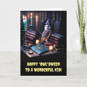 Kinder Happy Halloween Magische Uil en Boeken Kaar Kaart (Voorkant)