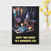Kinder Happy Halloween Magische Uil en Boeken Kaar Kaart (Gele Bloem)