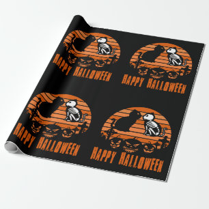 Kinder Happy Halloween Skeletenkat Retro Sunset Cadeaupapier