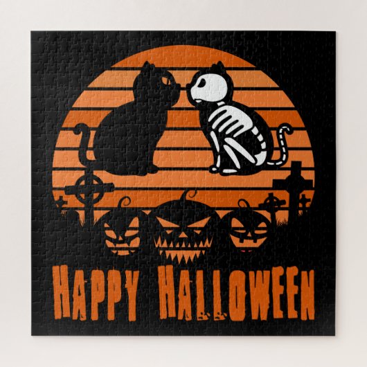 Kinder Happy Halloween Skeletenkat Retro Sunset Legpuzzel (Verticaal)