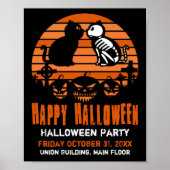 Kinder Happy Halloween Skeletenkat Retro Sunset Poster (Voorkant)