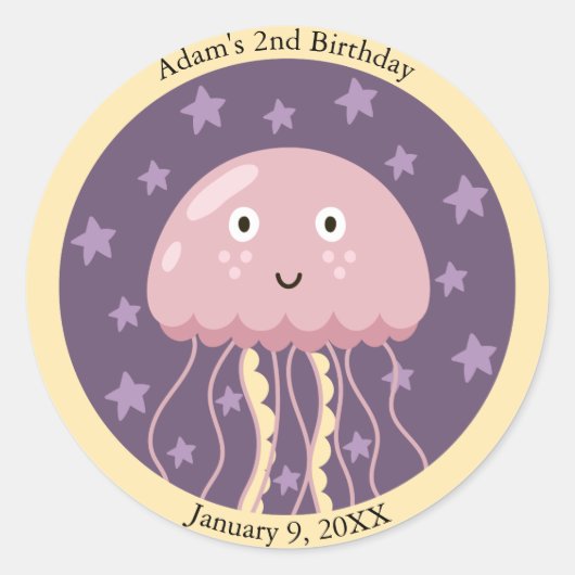 Kinder Happy Jellyfish onder het Zee Verjaardag Ronde Sticker (Voorkant)